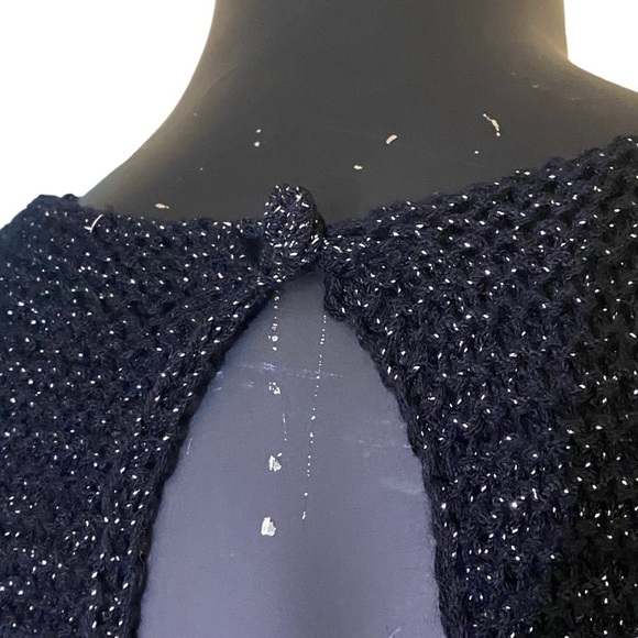 Vintage H.v.T. Black and Silver Lurex Crochet Knit Top Size Small - Picture 6 of 7